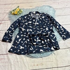 NIC+ZOE Navy and White Abstract Brush Stroke Blouse sz M